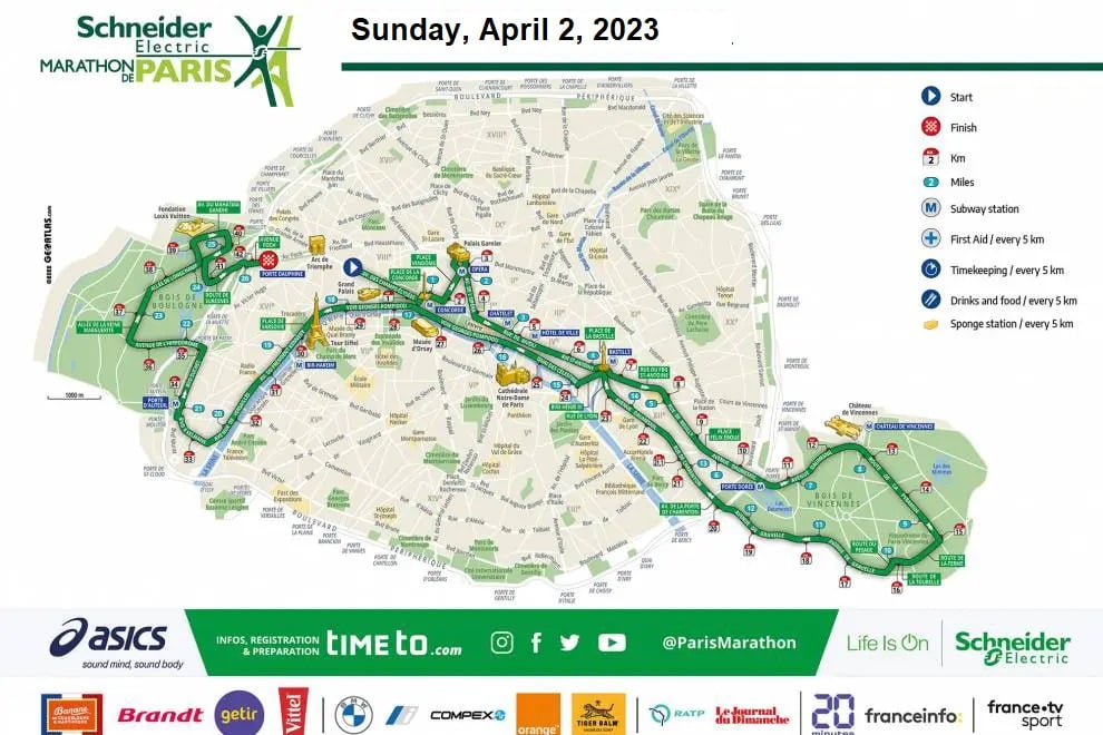 Paris Marathon Course Map Watch Athletics